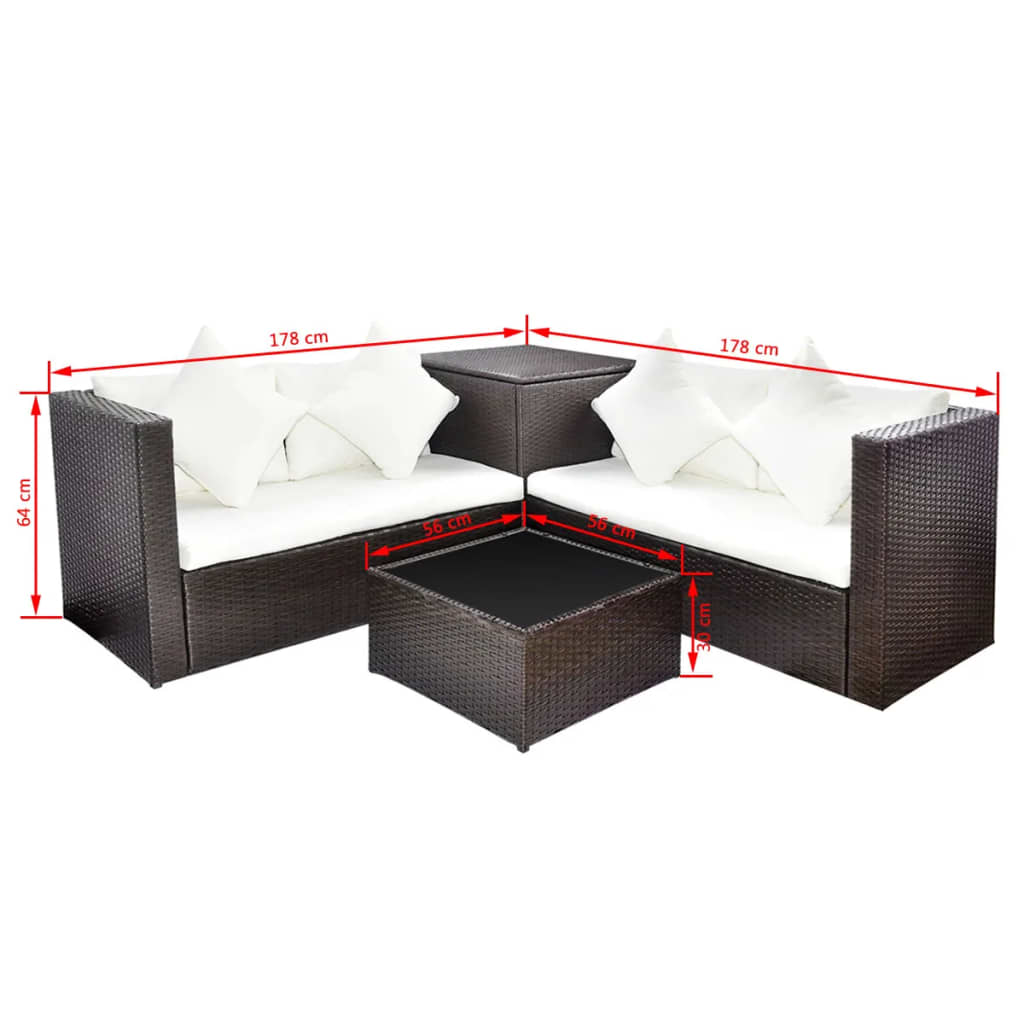4-Tlg. Garten-Lounge-Set Mit Auflagen Poly Rattan