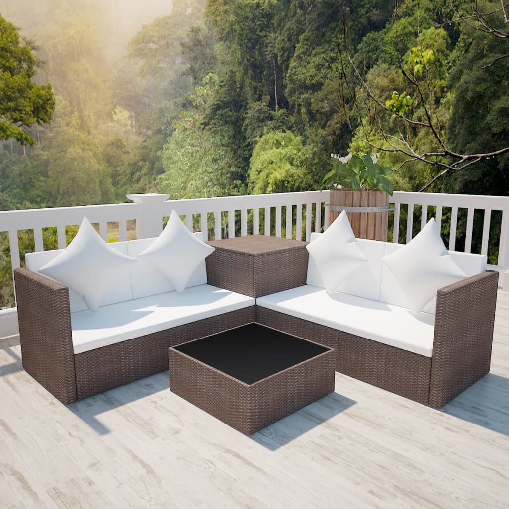 4-Tlg. Garten-Lounge-Set Mit Auflagen Poly Rattan
