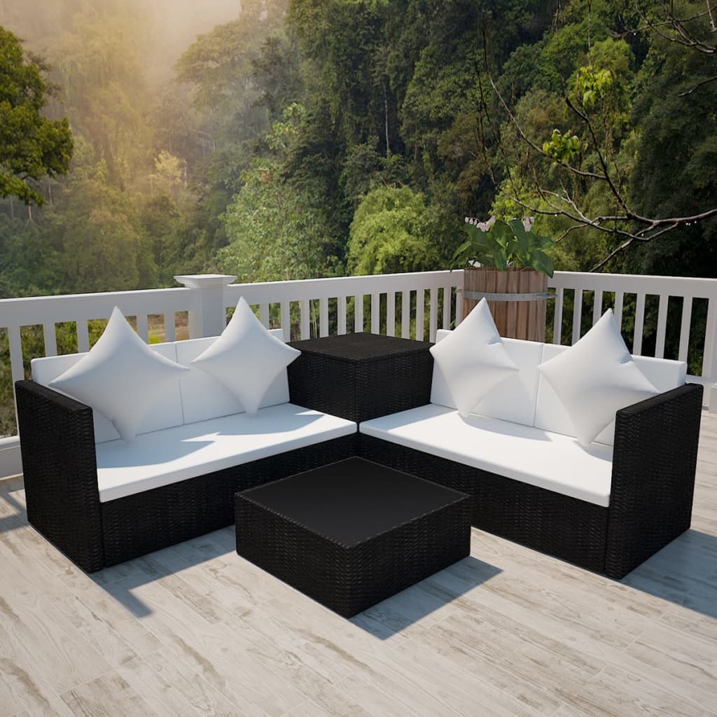 4-Tlg. Garten-Lounge-Set Mit Auflagen Poly Rattan