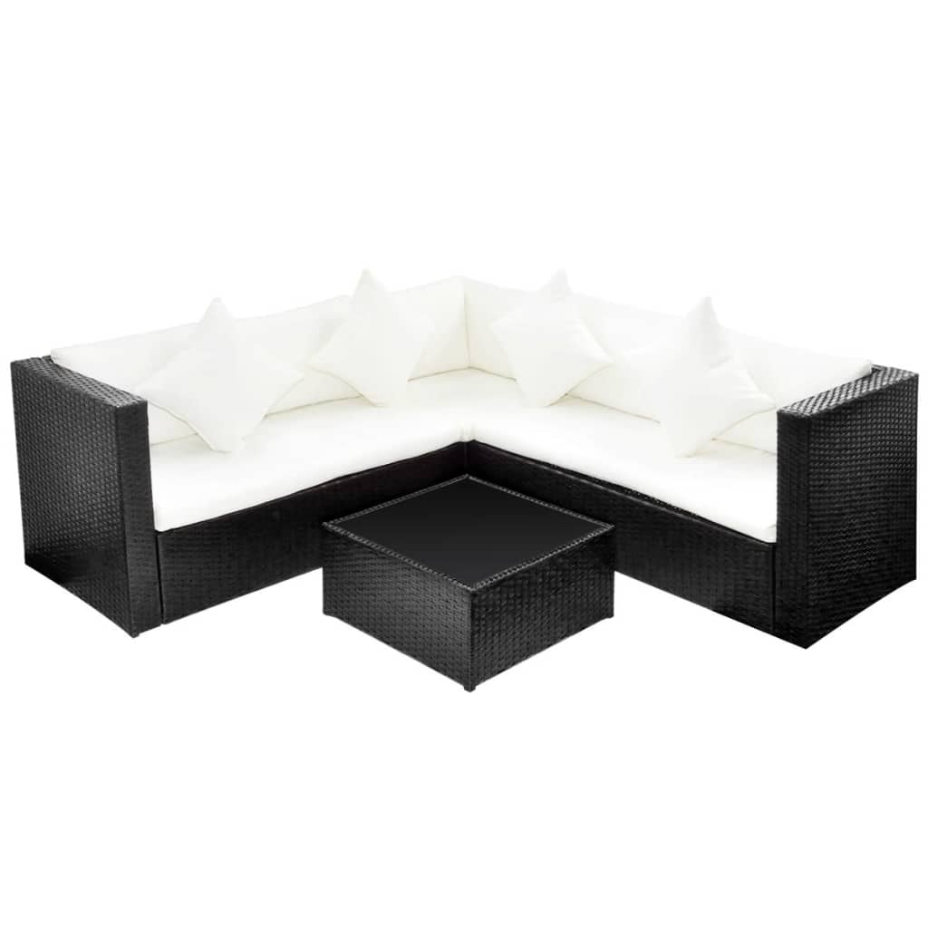 4-Tlg. Garten-Lounge-Set Mit Auflagen Poly Rattan
