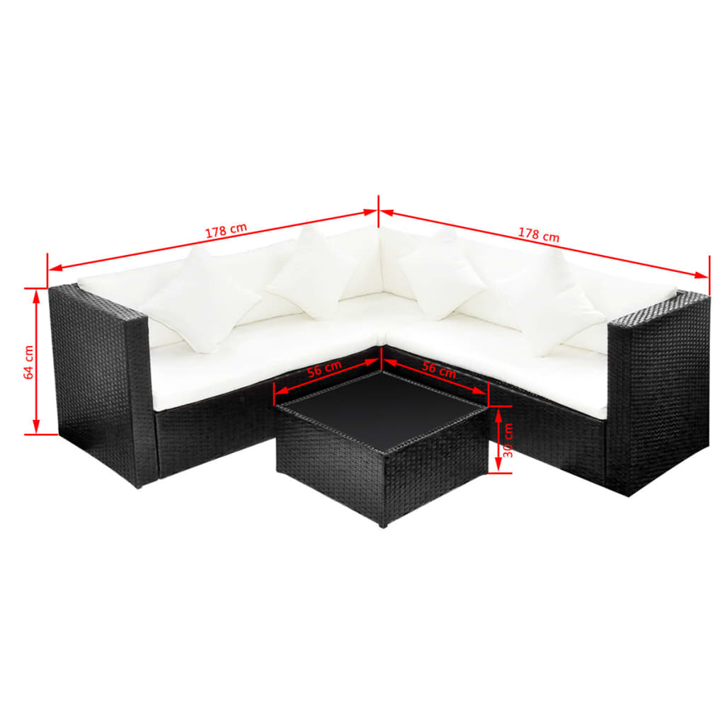 4-Tlg. Garten-Lounge-Set Mit Auflagen Poly Rattan