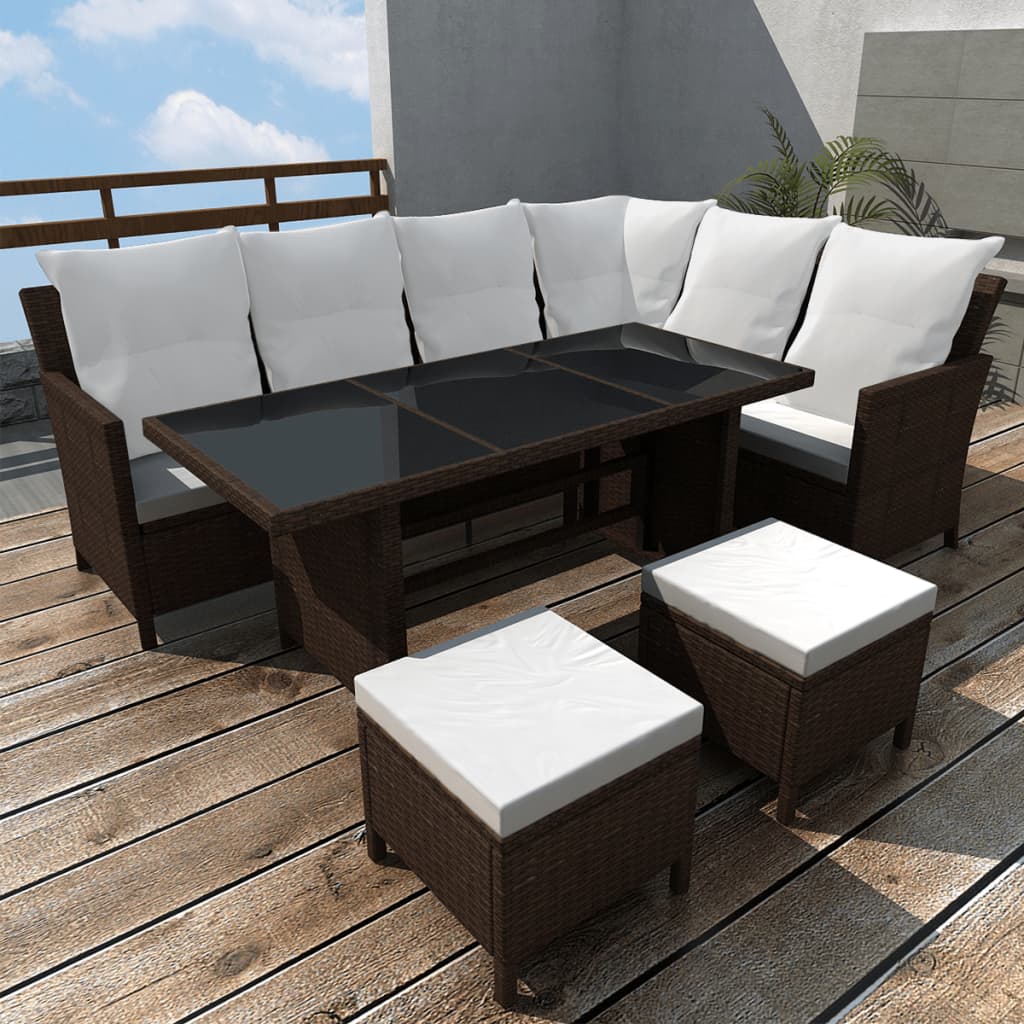 4-Tlg. Garten-Lounge-Set Mit Auflagen Poly Rattan