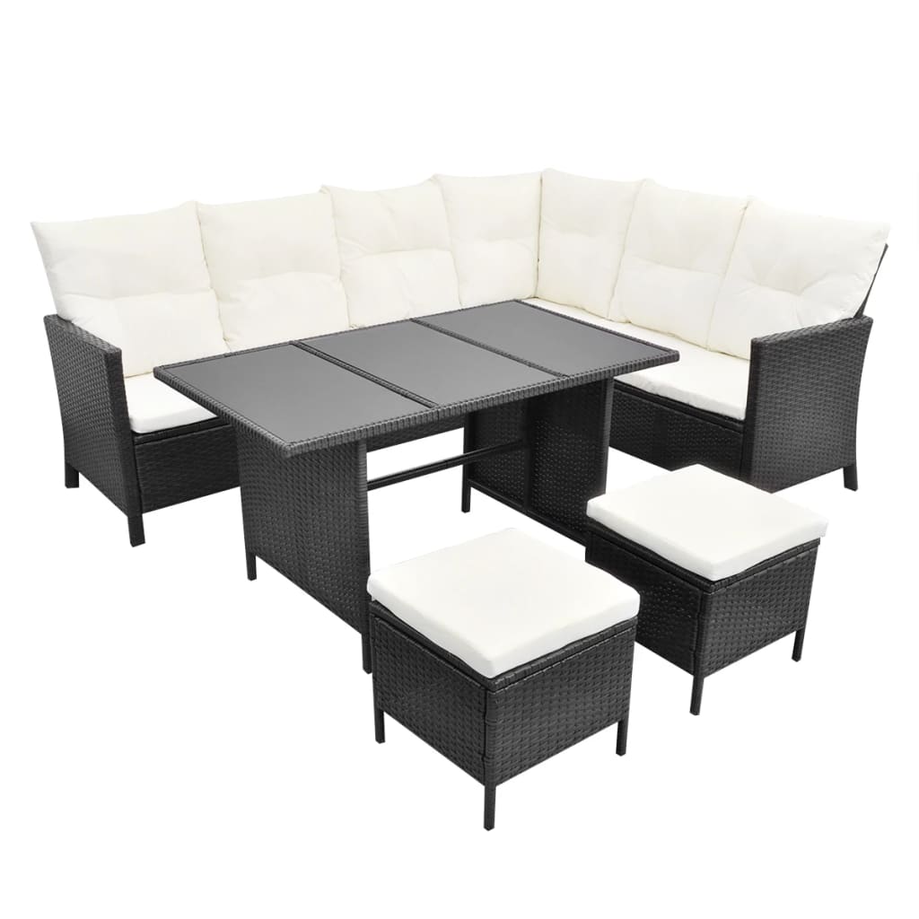 4-Tlg. Garten-Lounge-Set Mit Auflagen Poly Rattan