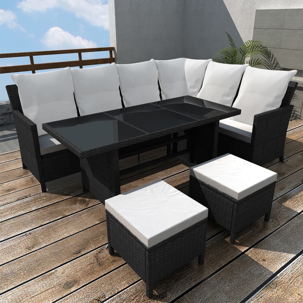 4-Tlg. Garten-Lounge-Set Mit Auflagen Poly Rattan