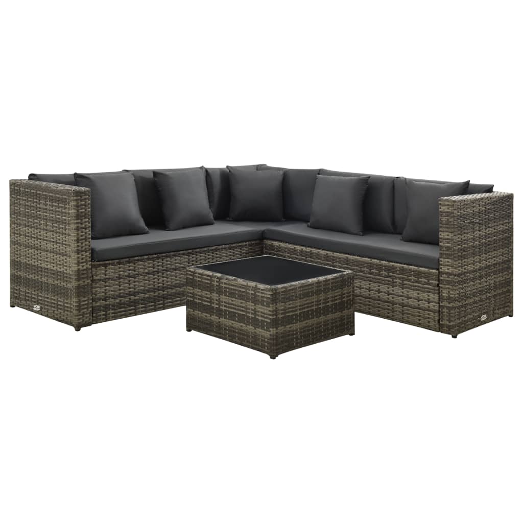 4-Tlg. Garten-Lounge-Set Mit Auflagen Poly Rattan