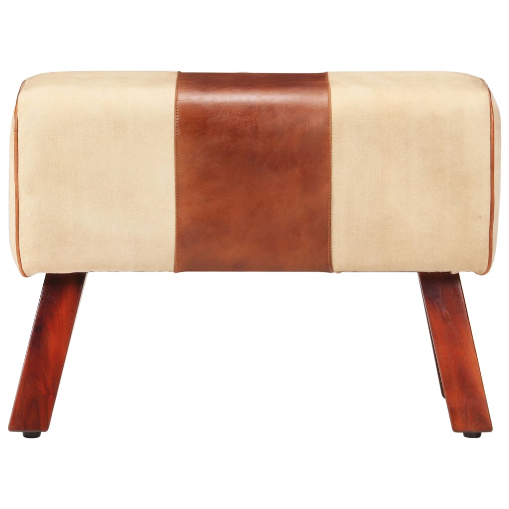 Sitzbank Turnbock-Design Braun Echtleder Massivholz Mango