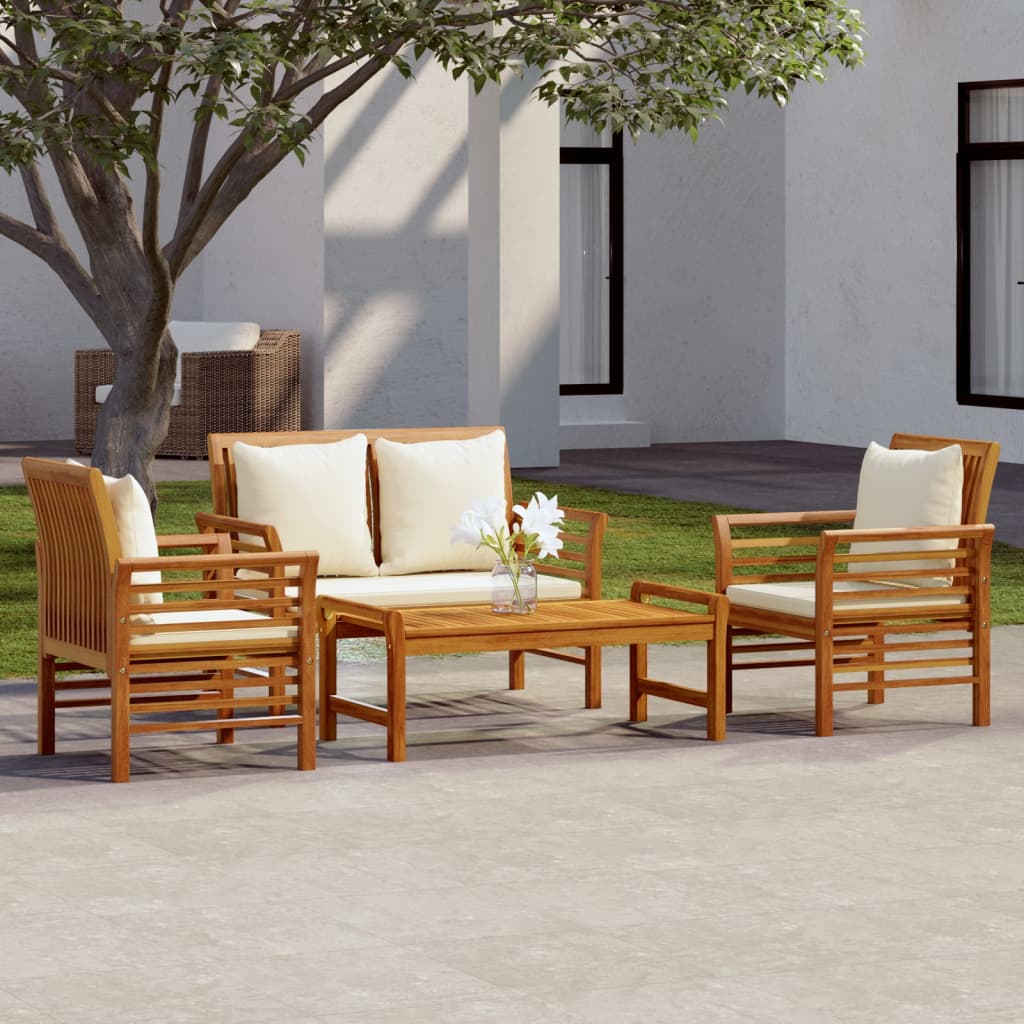 3-Tlg. Garten-Lounge-Set Mit Kissen Massivholz Akazie