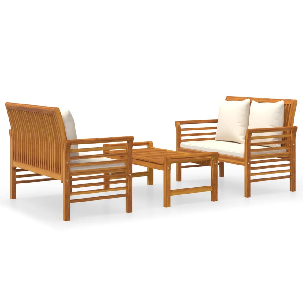 3-Tlg. Garten-Lounge-Set Mit Kissen Massivholz Akazie