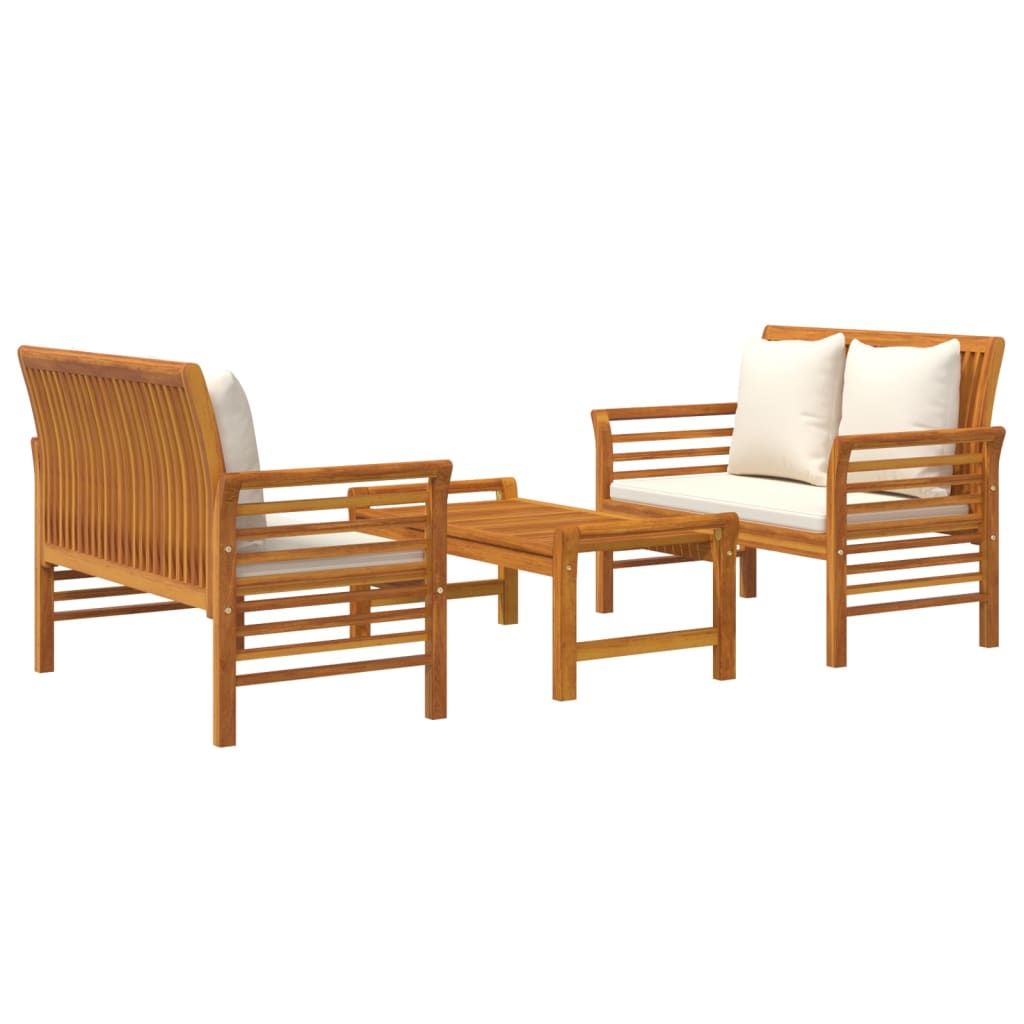 3-Tlg. Garten-Lounge-Set Mit Kissen Massivholz Akazie
