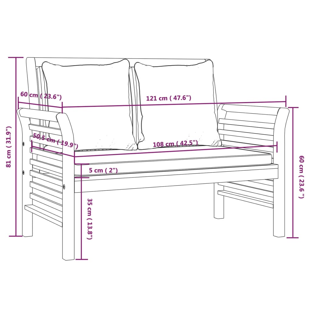 3-Tlg. Garten-Lounge-Set Mit Kissen Massivholz Akazie