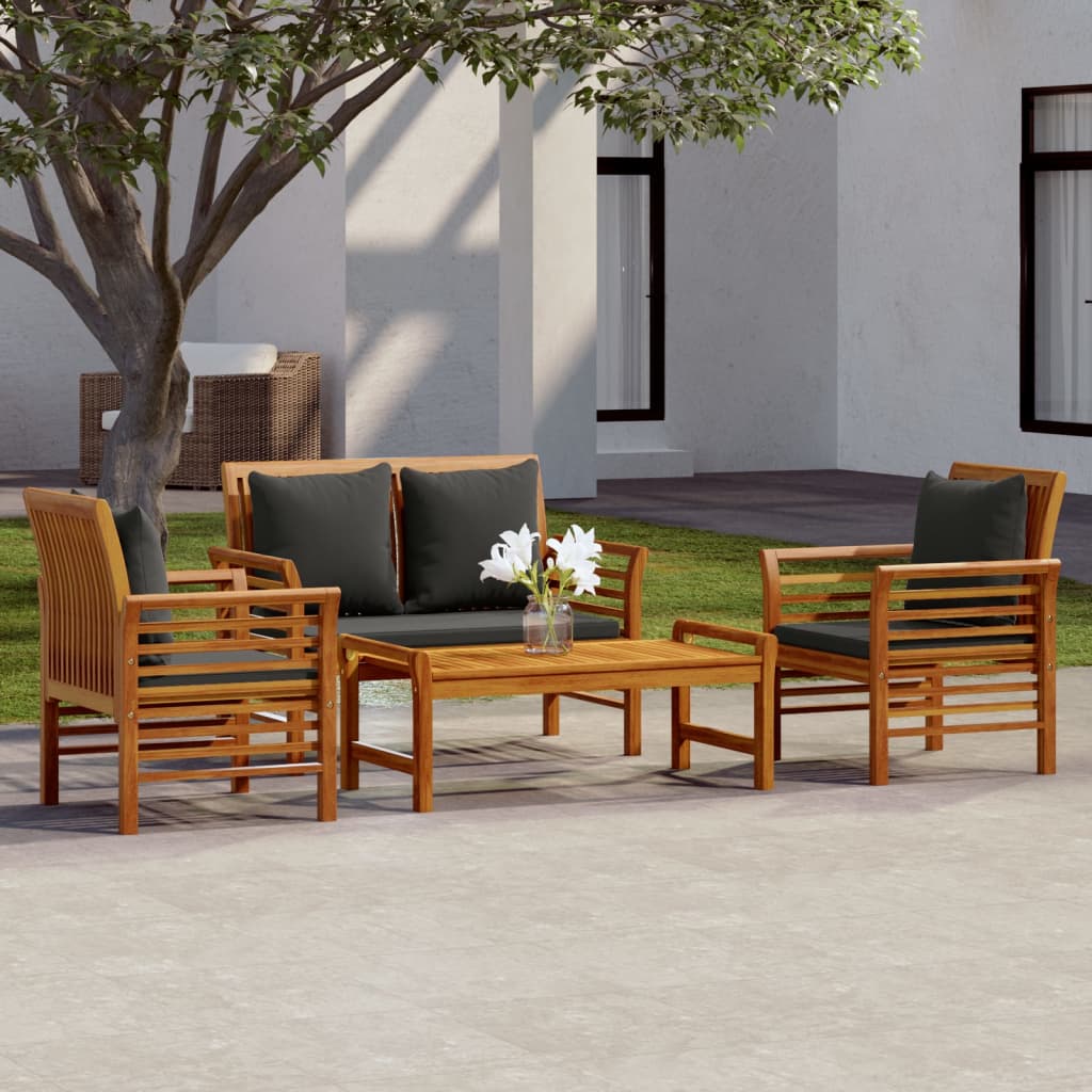 3-Tlg. Garten-Lounge-Set Mit Kissen Massivholz Akazie