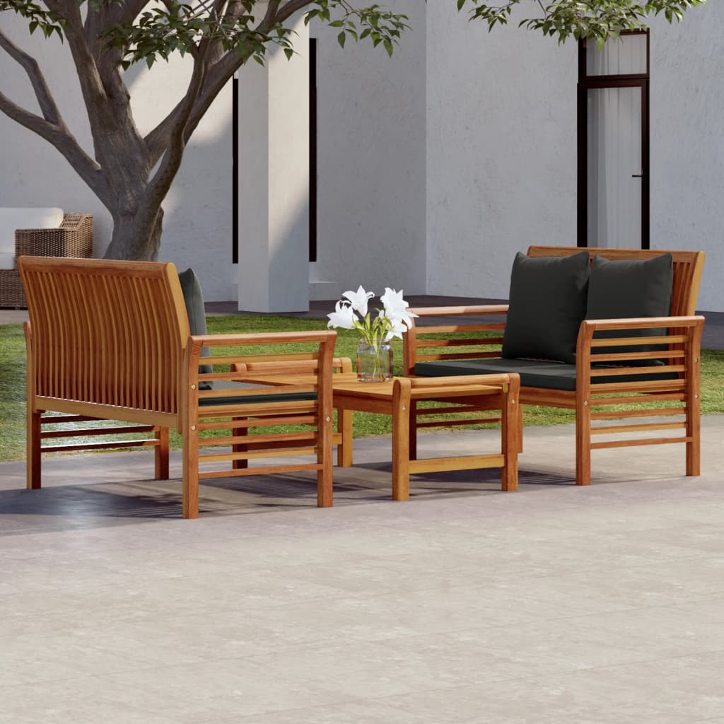 3-Tlg. Garten-Lounge-Set Mit Kissen Massivholz Akazie