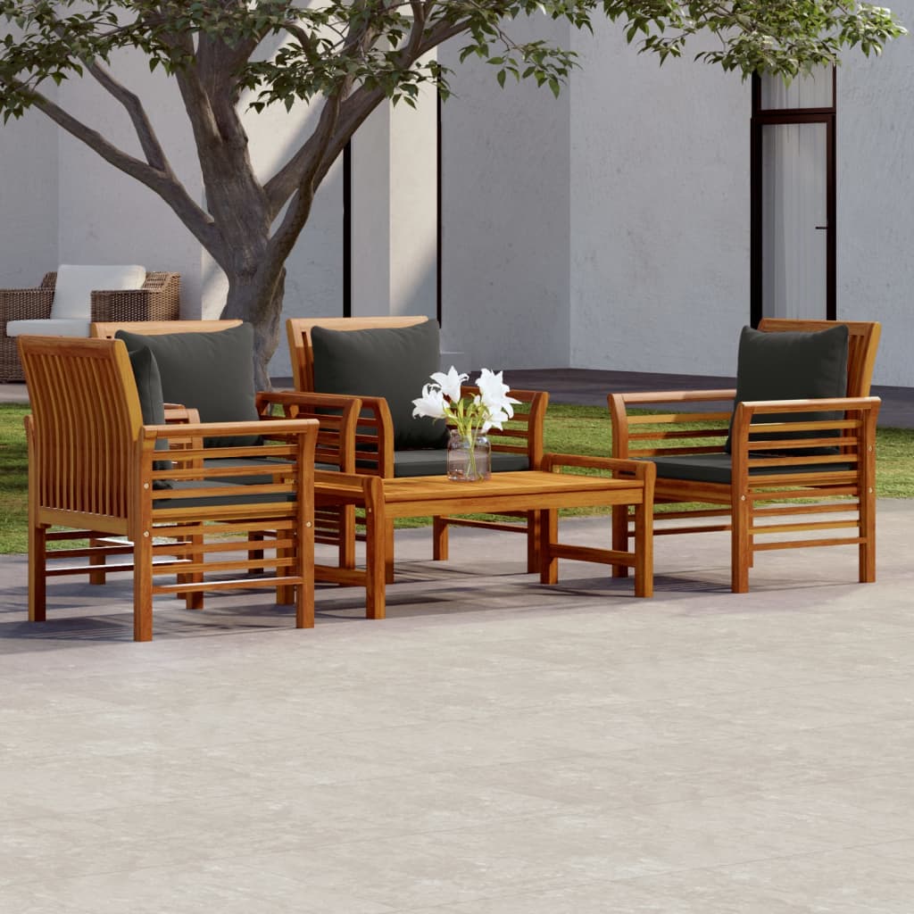 3-Tlg. Garten-Lounge-Set Mit Kissen Massivholz Akazie