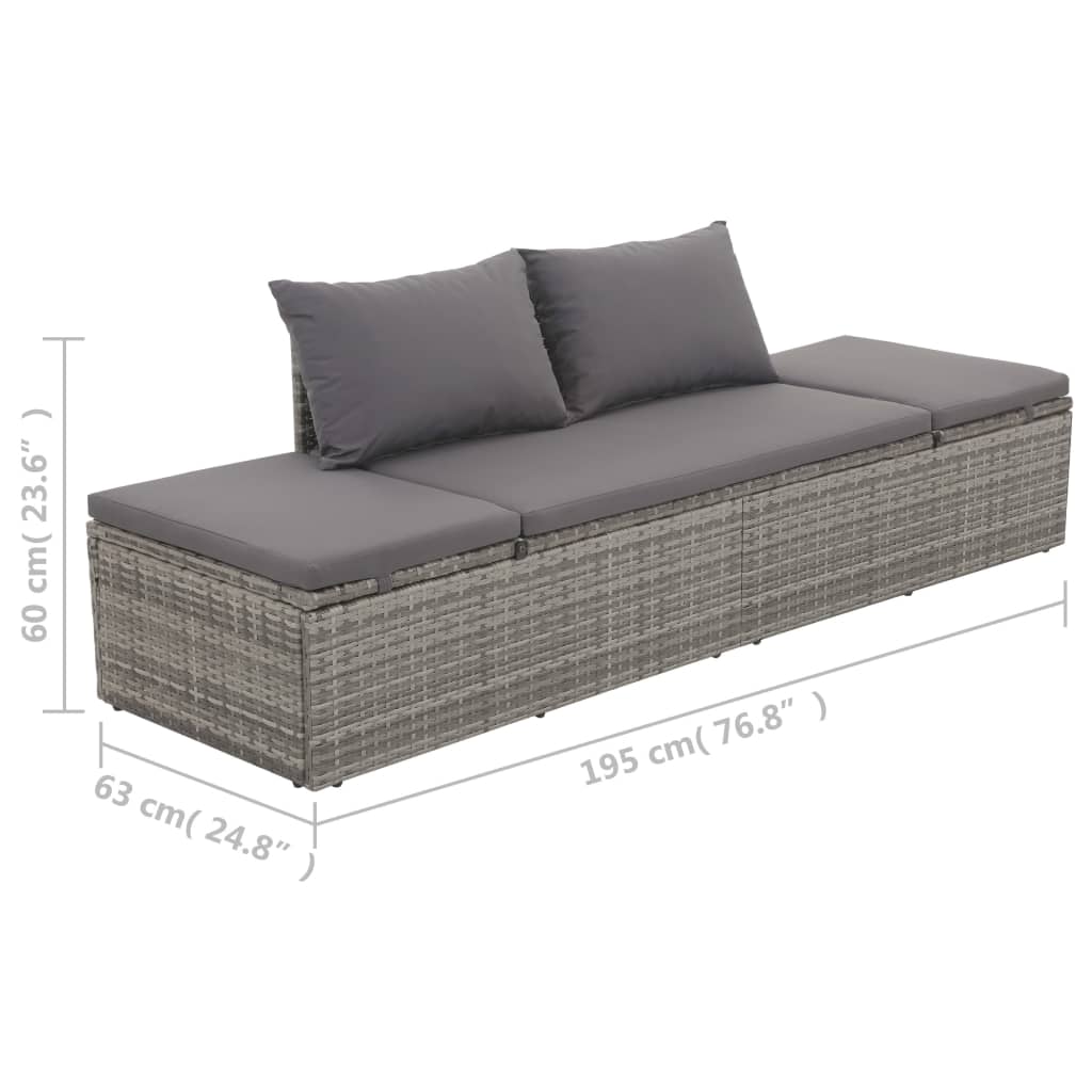 Outdoor-Lounge-Bett Mit Polster & Kissen Poly Rattan