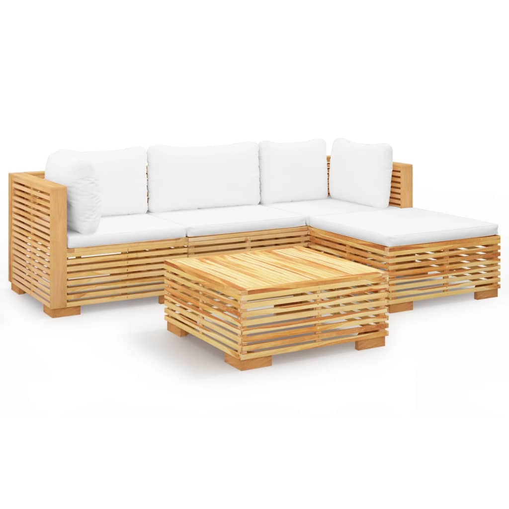 5-Tlg. Garten-Lounge-Set Mit Kissen Massivholz Teak