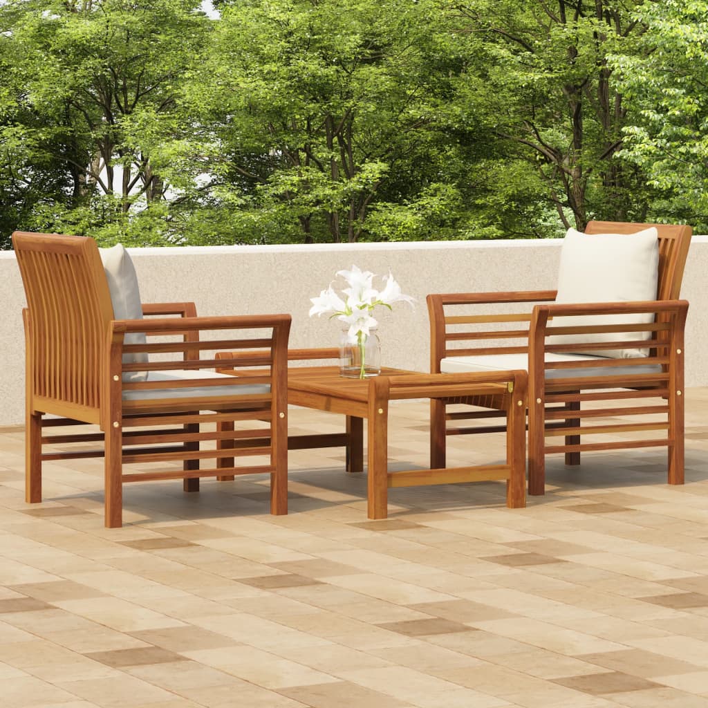 3-Tlg. Garten-Lounge-Set Mit Kissen Massivholz Akazie