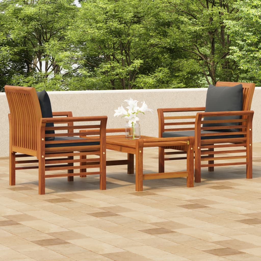 3-Tlg. Garten-Lounge-Set Mit Kissen Massivholz Akazie