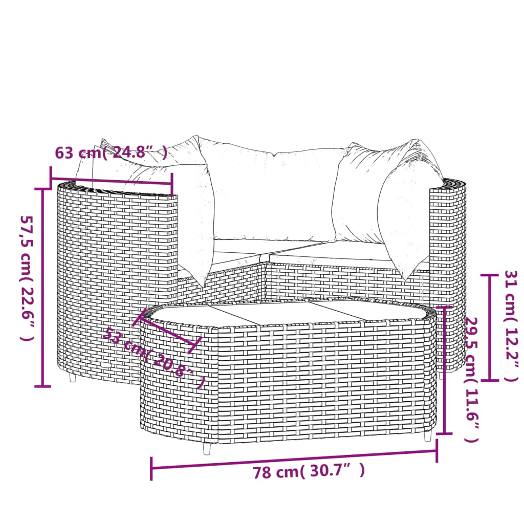 4-Tlg. Garten-Lounge-Set Mit Kissen Schwarz Poly Rattan