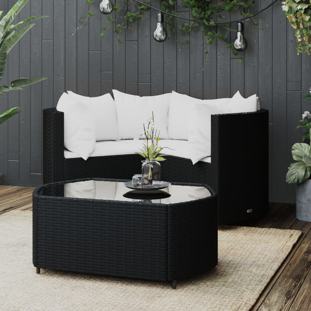 4-Tlg. Garten-Lounge-Set Mit Kissen Schwarz Poly Rattan
