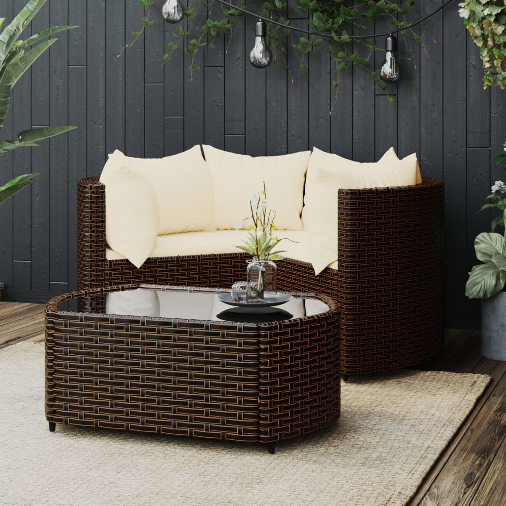 4-Tlg. Garten-Lounge-Set Mit Kissen Schwarz Poly Rattan