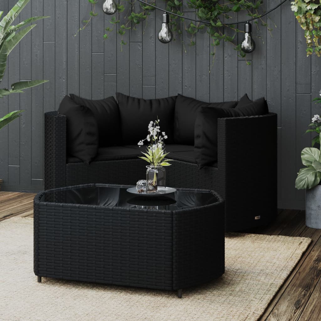 4-Tlg. Garten-Lounge-Set Mit Kissen Schwarz Poly Rattan