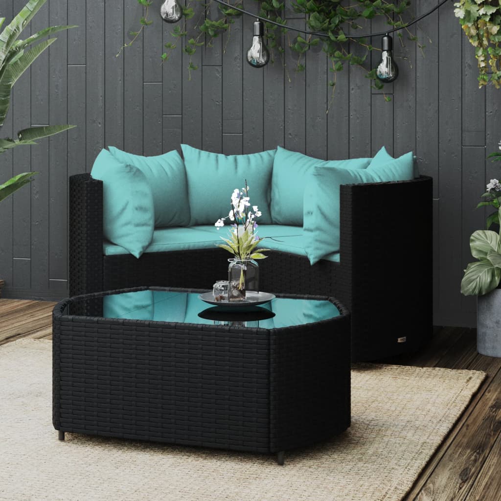 4-Tlg. Garten-Lounge-Set Mit Kissen Schwarz Poly Rattan
