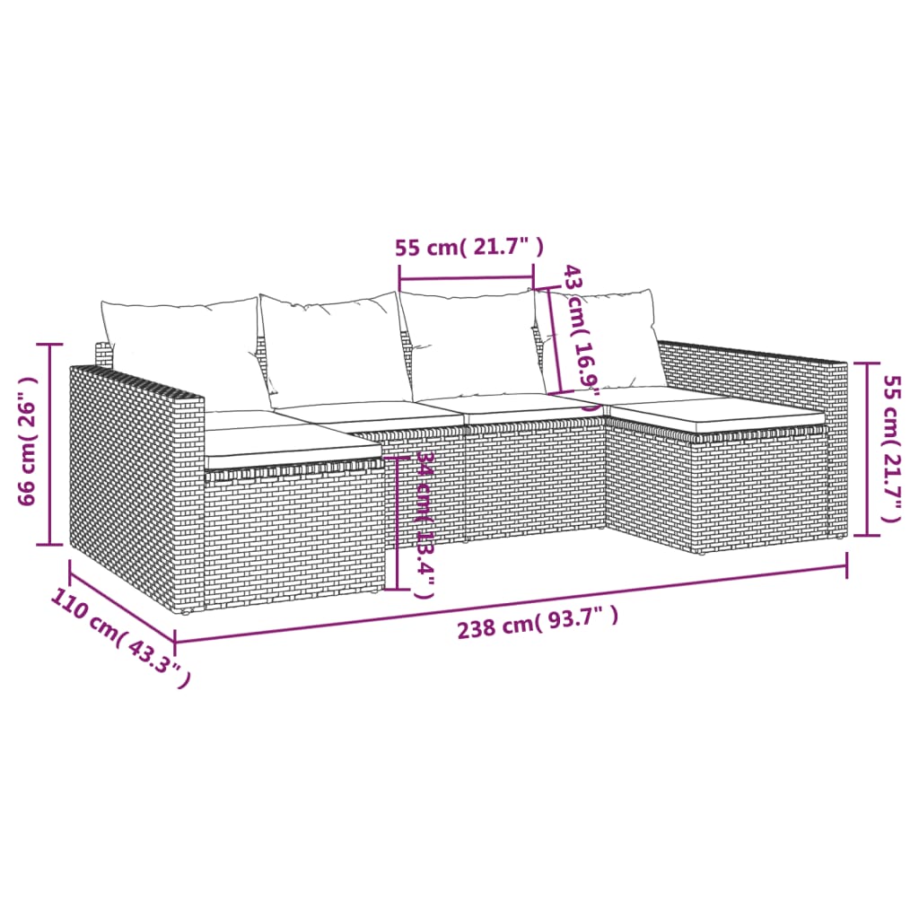 2-Tlg. Garten-Lounge-Set Mit Kissen Poly Rattan