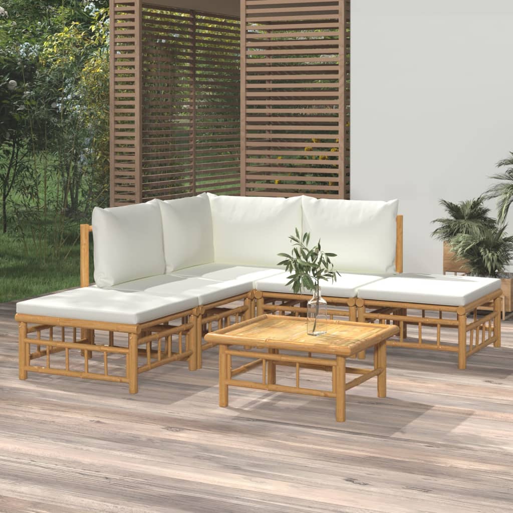 9-Tlg. Garten-Lounge-Set Mit Weißen Kissen Bambus