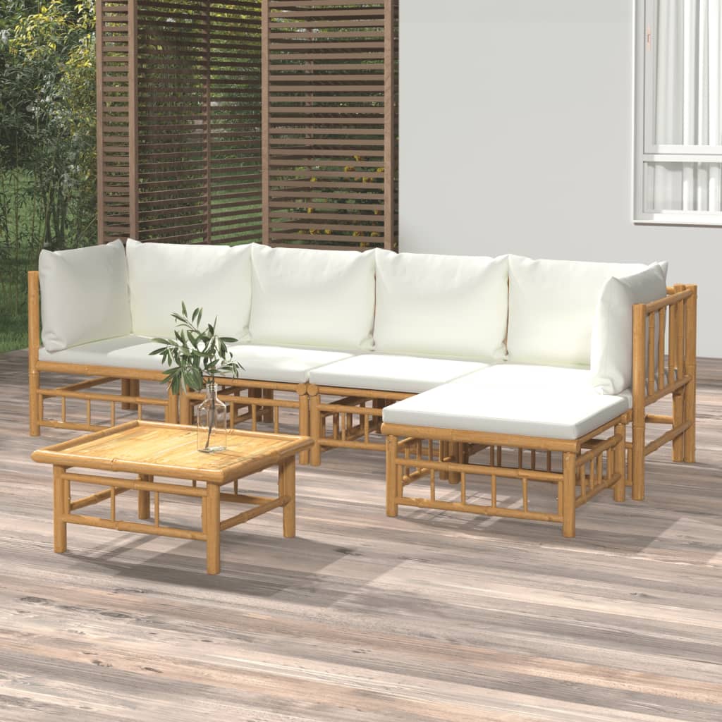 9-Tlg. Garten-Lounge-Set Mit Weißen Kissen Bambus