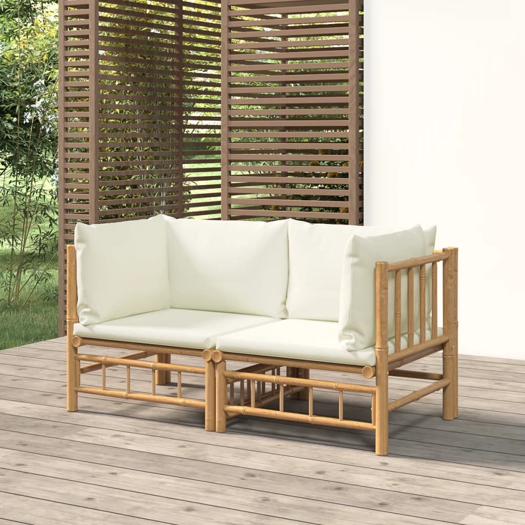 9-Tlg. Garten-Lounge-Set Mit Weißen Kissen Bambus
