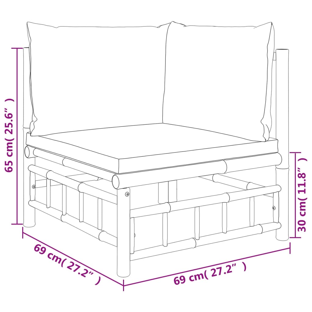 9-Tlg. Garten-Lounge-Set Mit Weißen Kissen Bambus