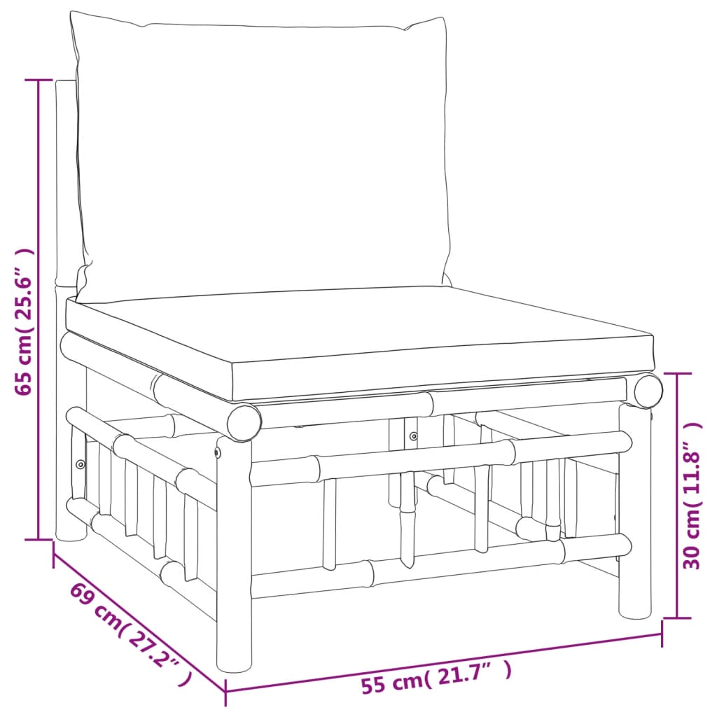 9-Tlg. Garten-Lounge-Set Mit Weißen Kissen Bambus
