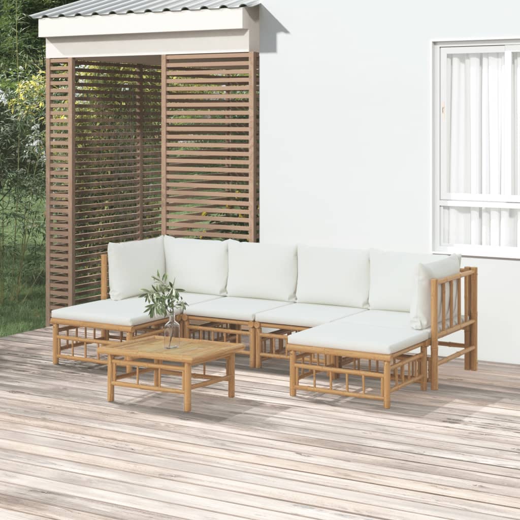 9-Tlg. Garten-Lounge-Set Mit Weißen Kissen Bambus