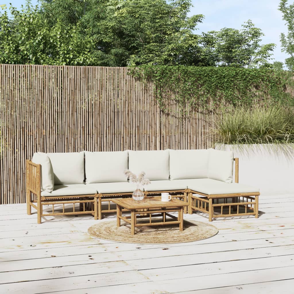 9-Tlg. Garten-Lounge-Set Mit Weißen Kissen Bambus
