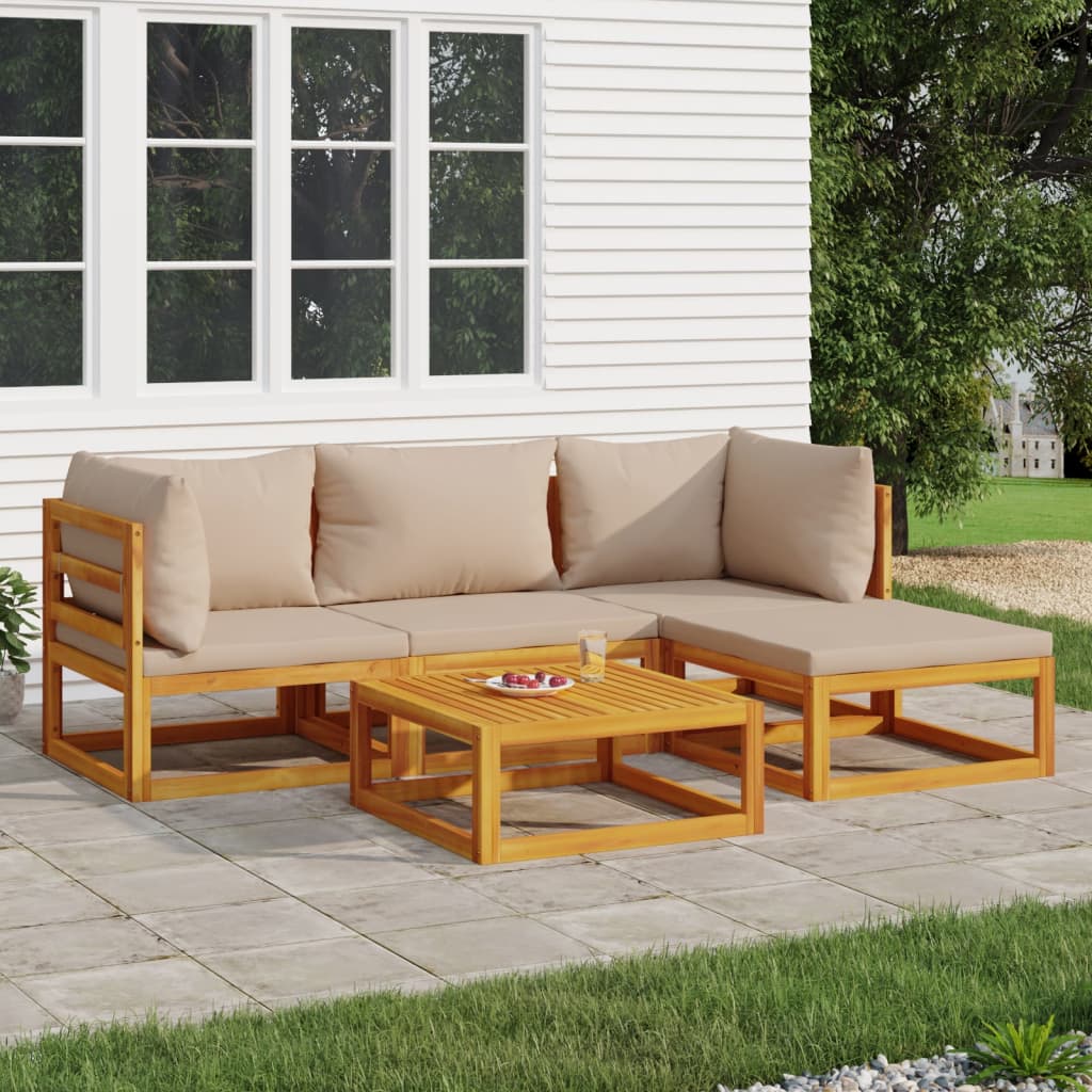 5-Tlg. Garten-Lounge-Set Mit En Kissen Massivholz
