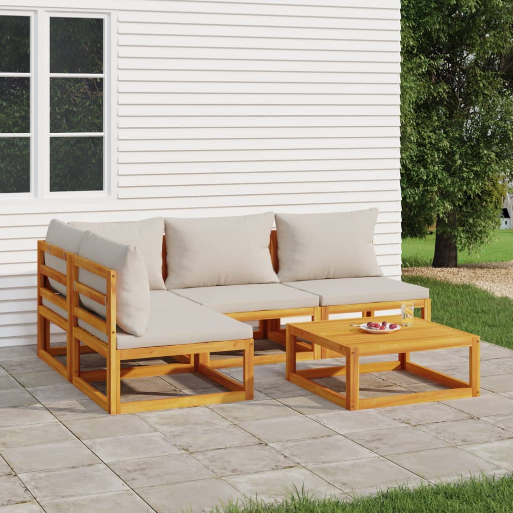 5-Tlg. Garten-Lounge-Set Mit En Kissen Massivholz