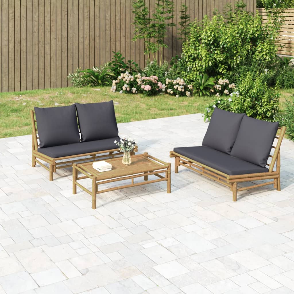 5-Tlg. Garten-Lounge-Set Mit Weißen Kissen Bambus