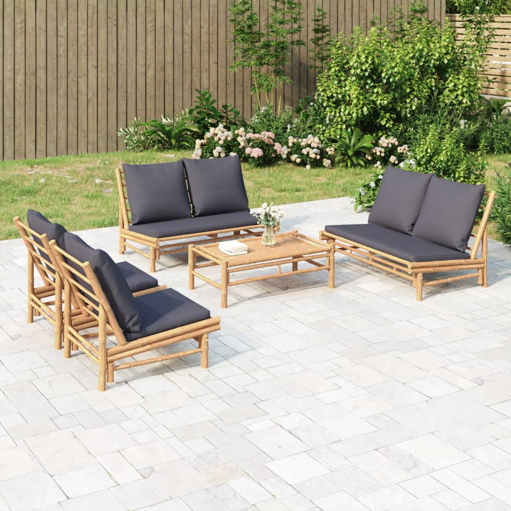 5-Tlg. Garten-Lounge-Set Mit Weißen Kissen Bambus