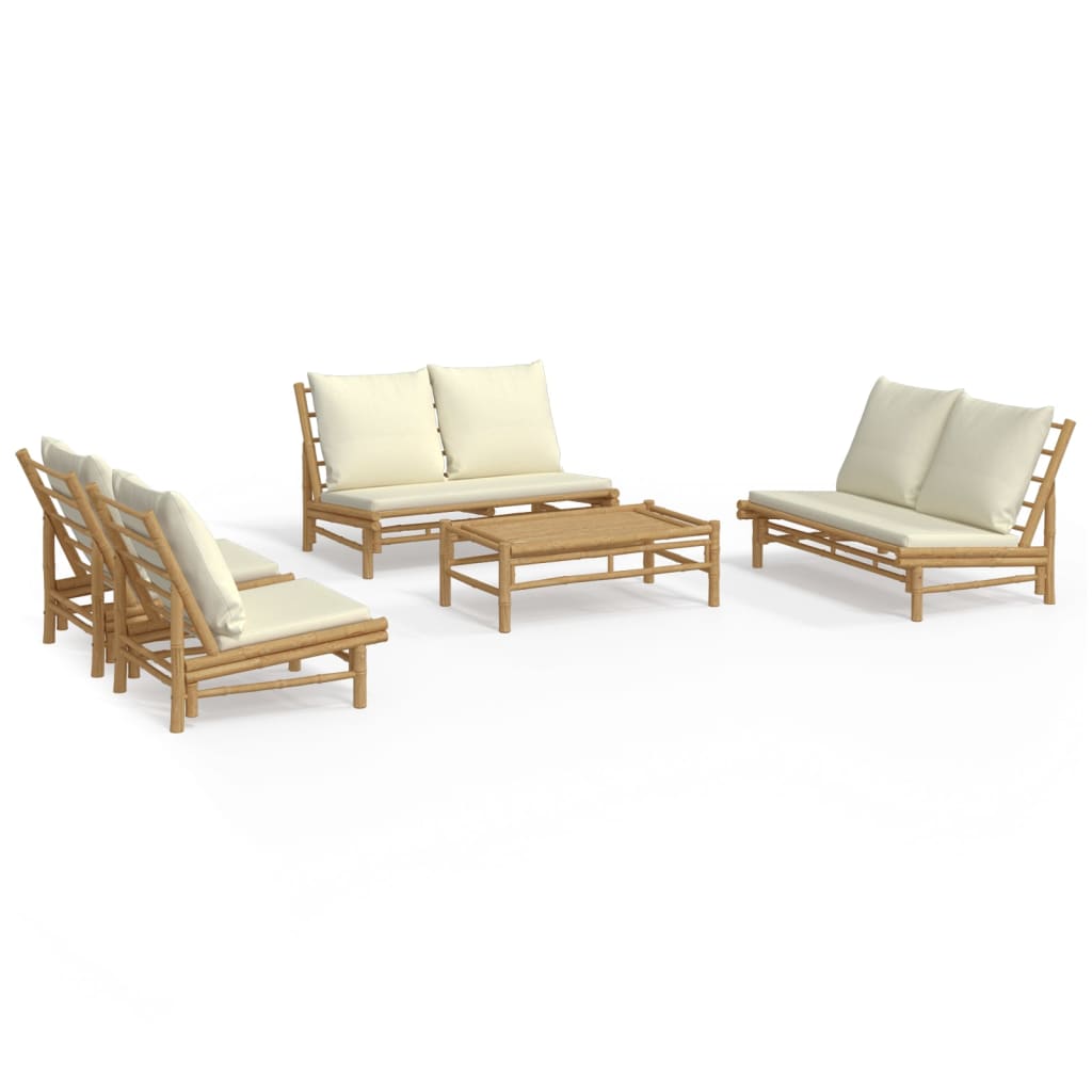 5-Tlg. Garten-Lounge-Set Mit Weißen Kissen Bambus