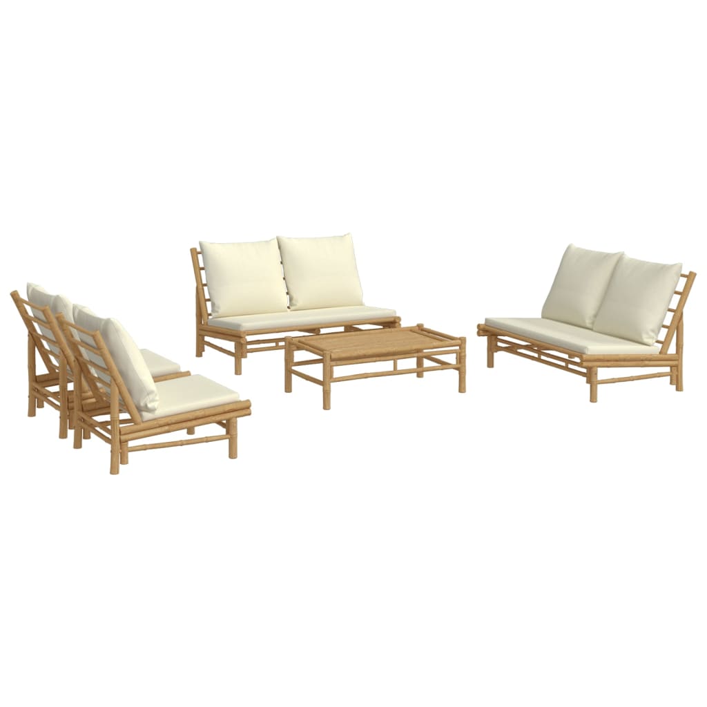 5-Tlg. Garten-Lounge-Set Mit Weißen Kissen Bambus