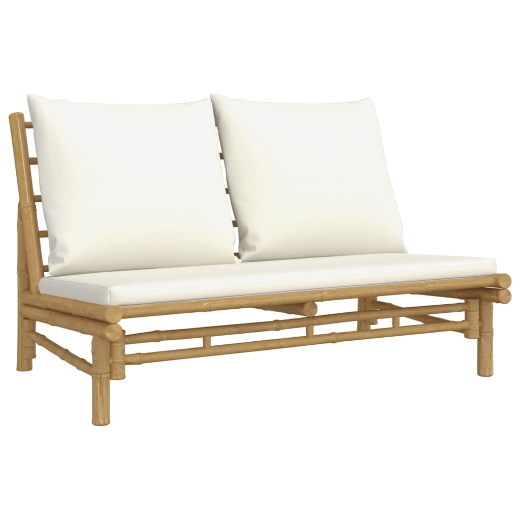 5-Tlg. Garten-Lounge-Set Mit Weißen Kissen Bambus