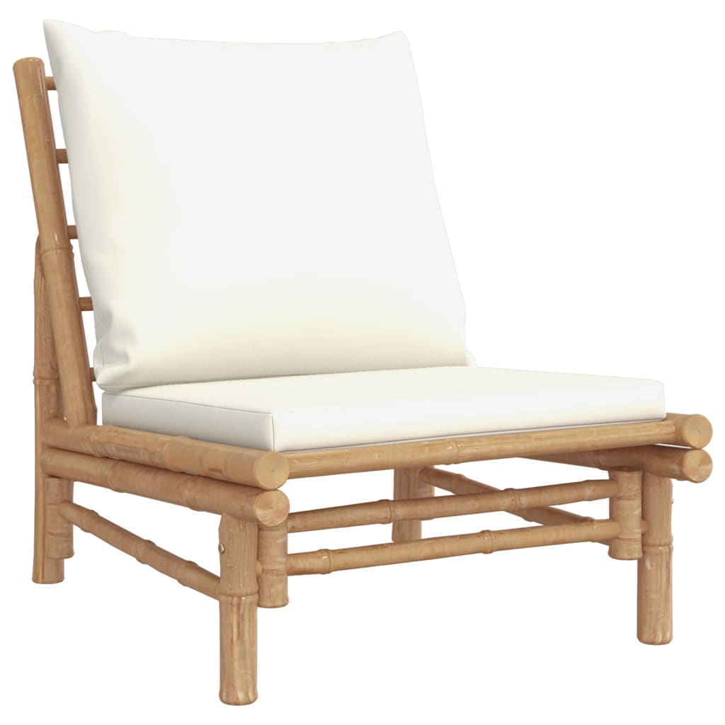 5-Tlg. Garten-Lounge-Set Mit Weißen Kissen Bambus