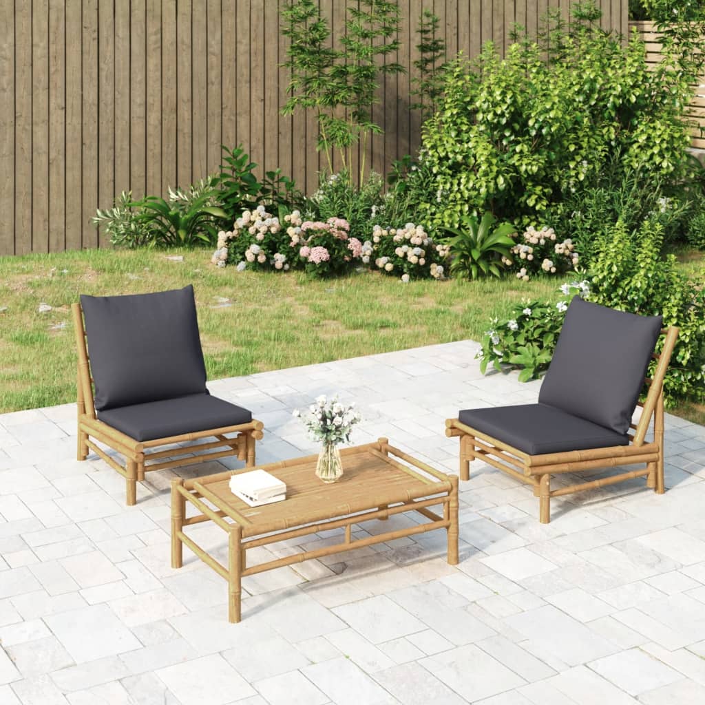 5-Tlg. Garten-Lounge-Set Mit Weißen Kissen Bambus