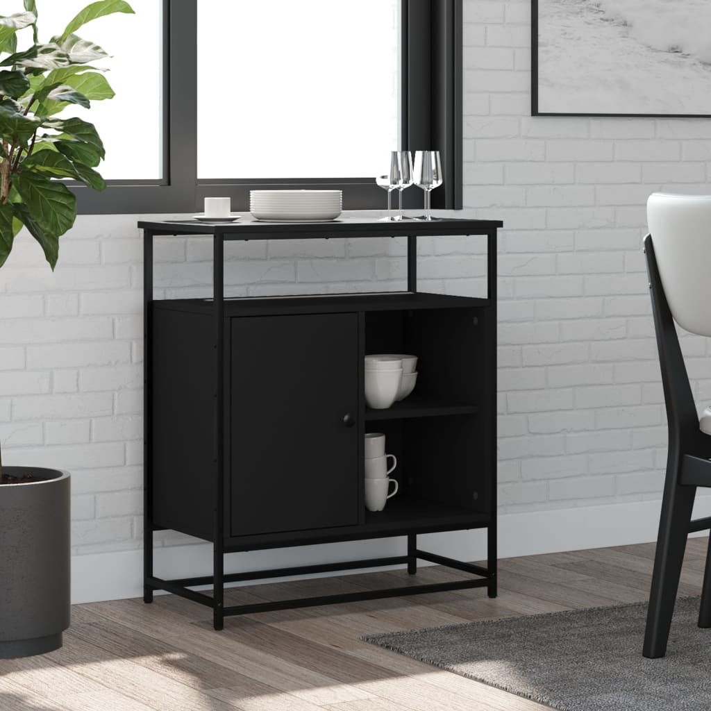 Sideboard Schwarz Eiche 69X35X80 Cm Schichtholz Und Stahl