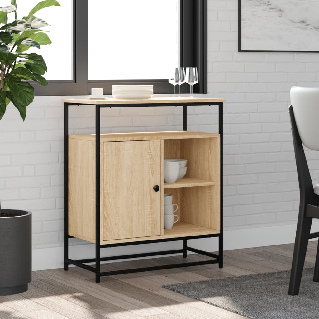 Sideboard Schwarz Eiche 69X35X80 Cm Schichtholz Und Stahl
