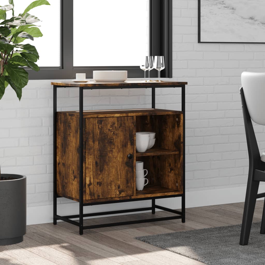 Sideboard Schwarz Eiche 69X35X80 Cm Schichtholz Und Stahl