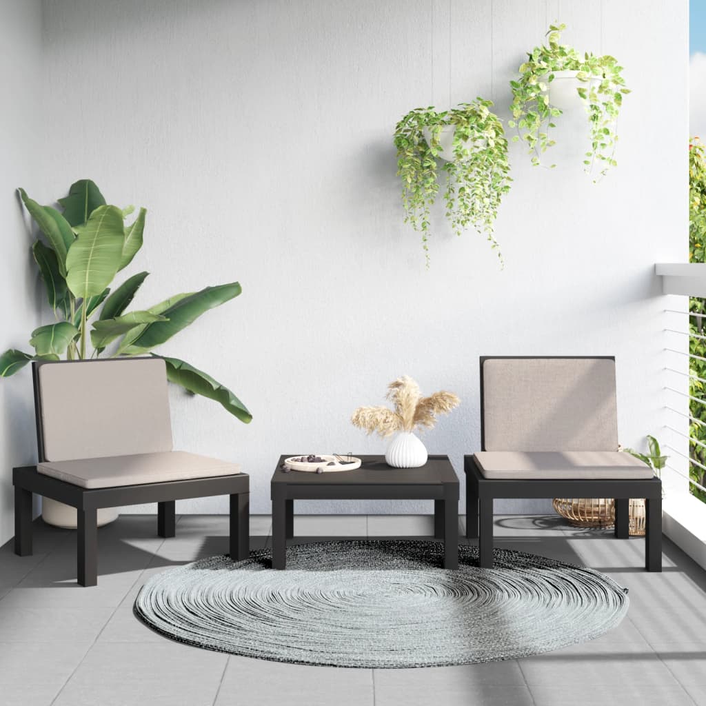 3-Tlg. Garten-Lounge-Set Mit Kissen Pp
