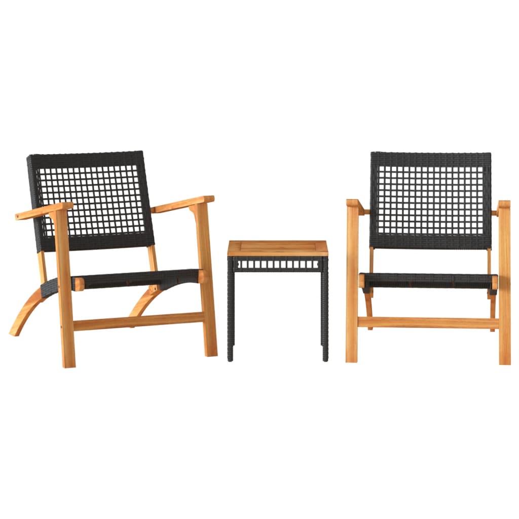 3-Tlg. Bistro-Set Poly Rattan Und Massivholz Akazie