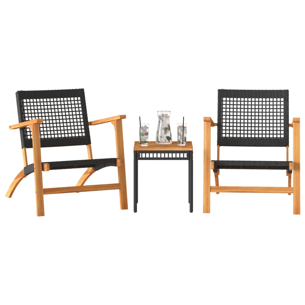 3-Tlg. Bistro-Set Poly Rattan Und Massivholz Akazie