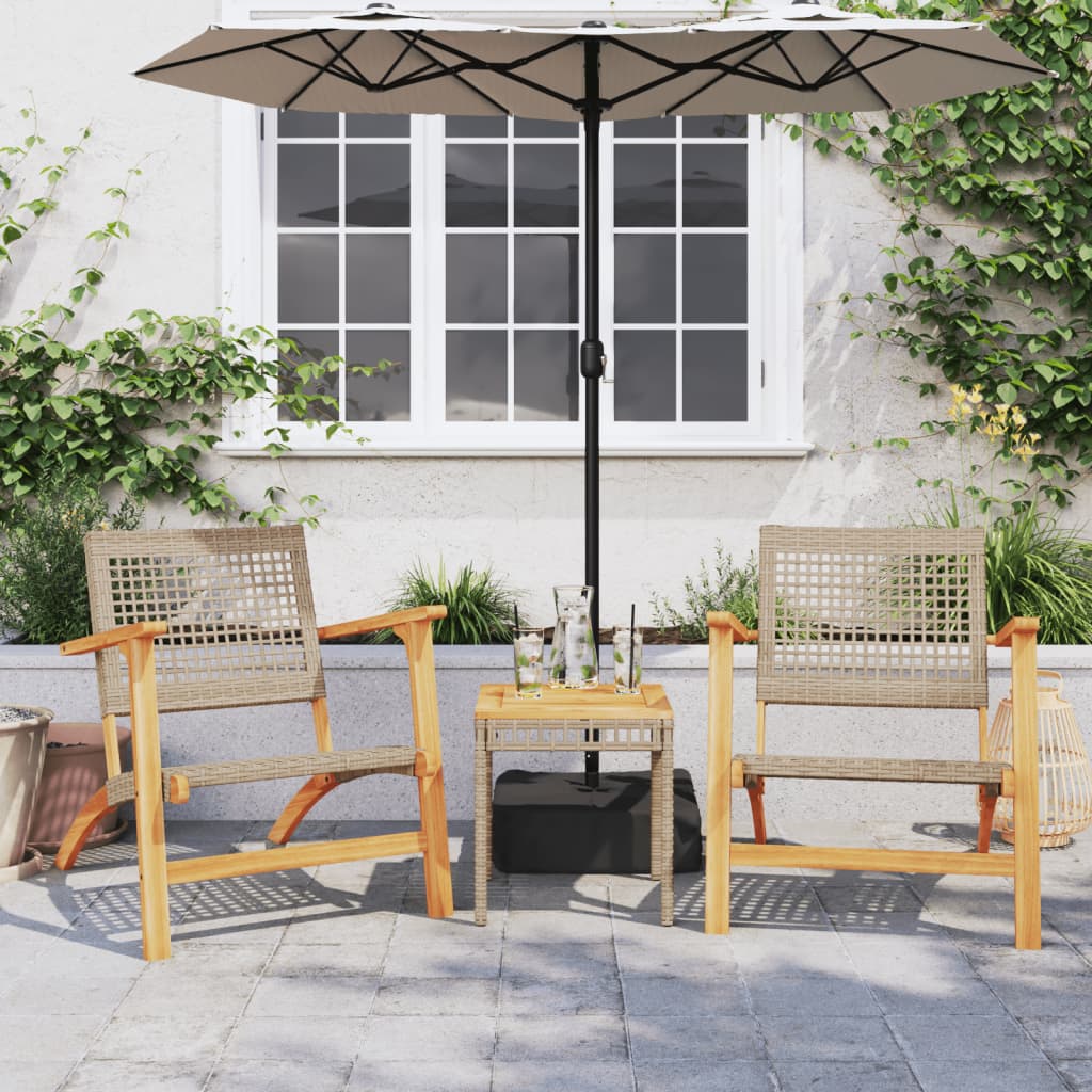 3-Tlg. Bistro-Set Poly Rattan Und Massivholz Akazie